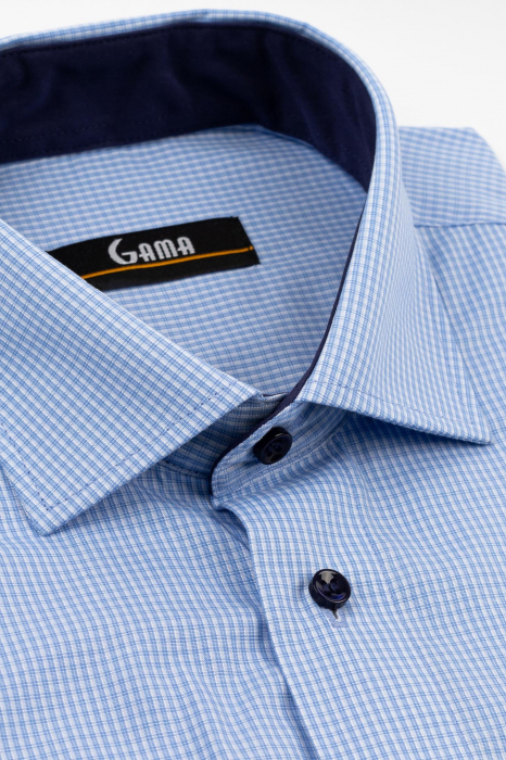 Camasa barbati slim fit bleu cu caro alb si albastru-deschis [3]