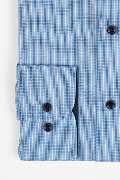 Camasa barbati regular fit bleu cu caro bleumarin si alb [2]