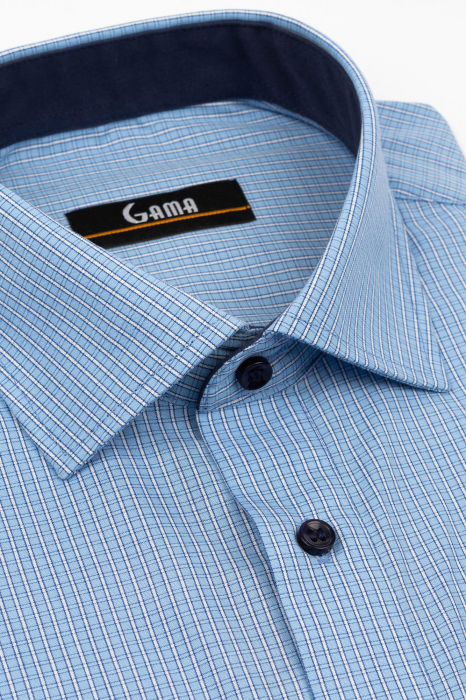 Camasa barbati regular fit bleu cu caro bleumarin si alb [3]