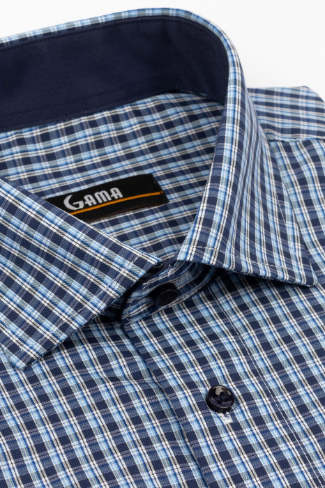 Camasa barbati regular fit bleu cu caro bleumarin si alb [3]