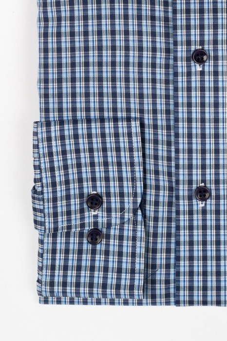 Camasa barbati regular fit bleu cu caro bleumarin si alb [2]