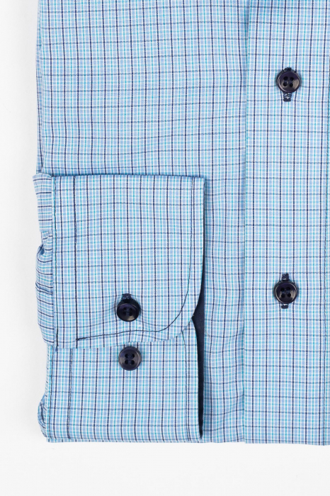 Camasa barbati regular fit bleu cu caro bleumarin, turcoaz si alb [2]