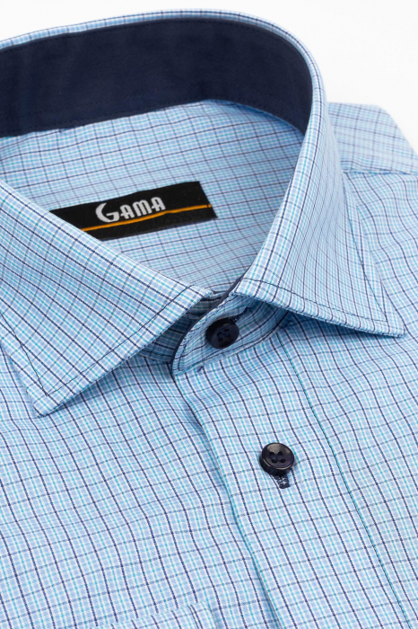 Camasa barbati regular fit bleu cu caro bleumarin, turcoaz si alb [3]