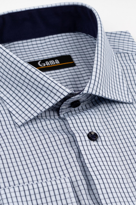 Camasa barbati regular fit bleu cu carouri belumarin si albe [3]