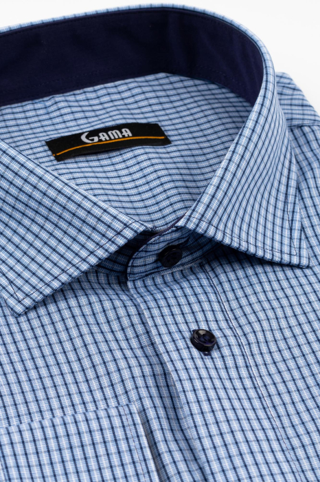 Camasa barbati regular fit bleu cu carouri bleumarin si albe 2XL-4XL [3]