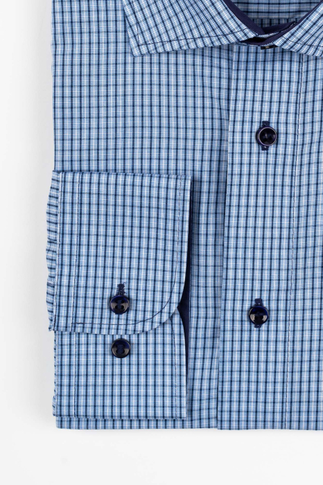 Camasa barbati regular fit bleu cu carouri bleumarin si albe 2XL-4XL [2]