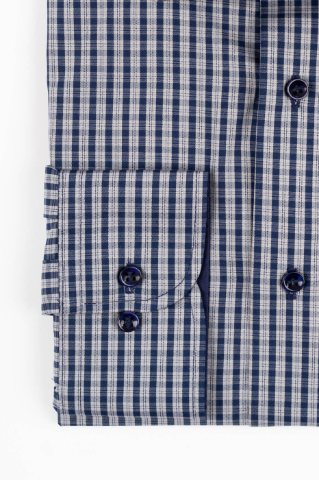 Camasa barbati regular fit gri cu carouri bleumarin [2]