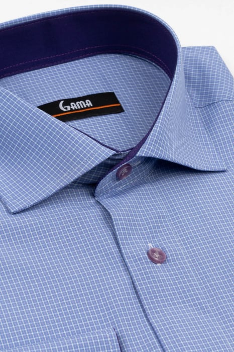 Camasa barbati regular fit bleu cu carouri mici roz si albe  2XL-4XL [3]
