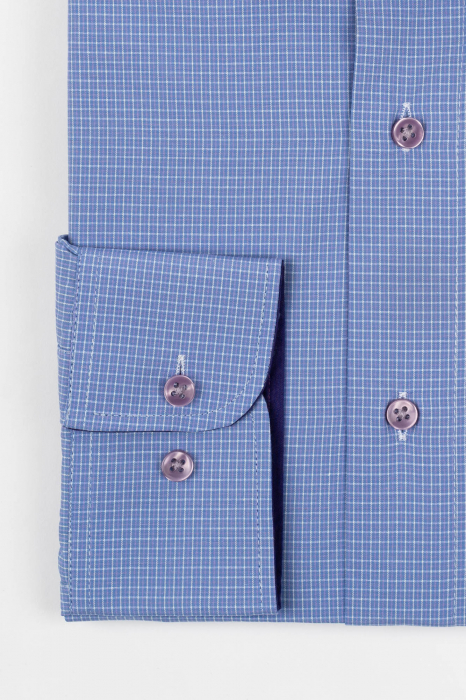 Camasa barbati regular fit bleu cu carouri mici roz si albe  2XL-4XL [2]