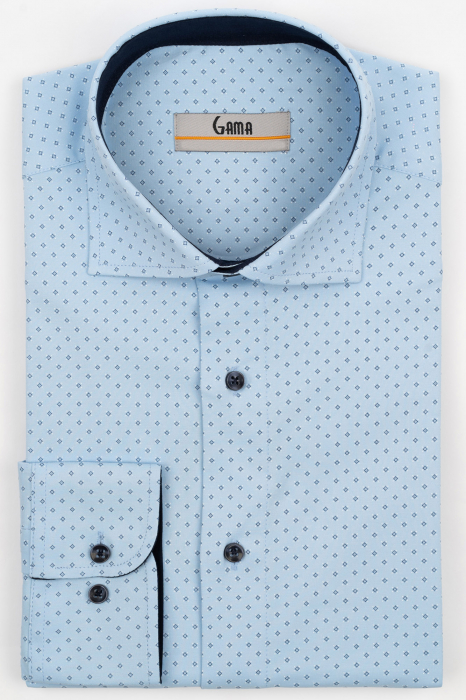 Camasa barbati regular fit bleu cu imprimeu bleumarin si alb CONFORT [1]