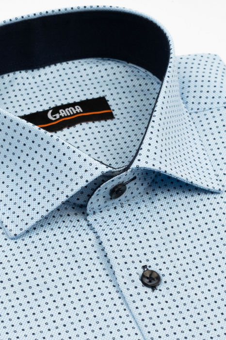 Camasa barbati regular fit bleu cu insertii albe si imprimeu bleumarin 2XL-4XL [3]
