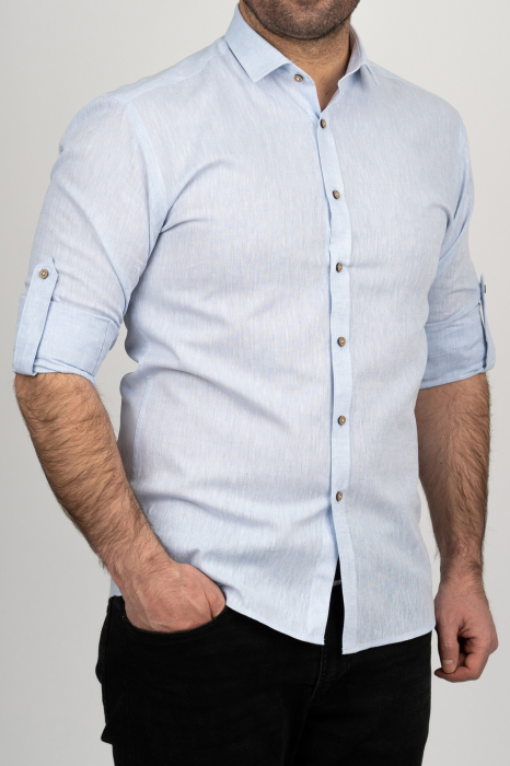 Camasa barbati regular fit bleu din in PREMIUM - guler clasic - 2XL [2]