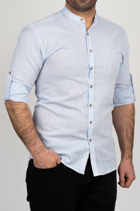 Camasa barbati regular fit bleu din in PREMIUM - guler tunica [2]