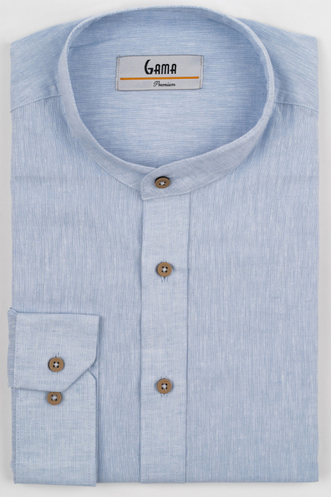 Camasa barbati regular fit bleu din in PREMIUM - guler tunica [3]