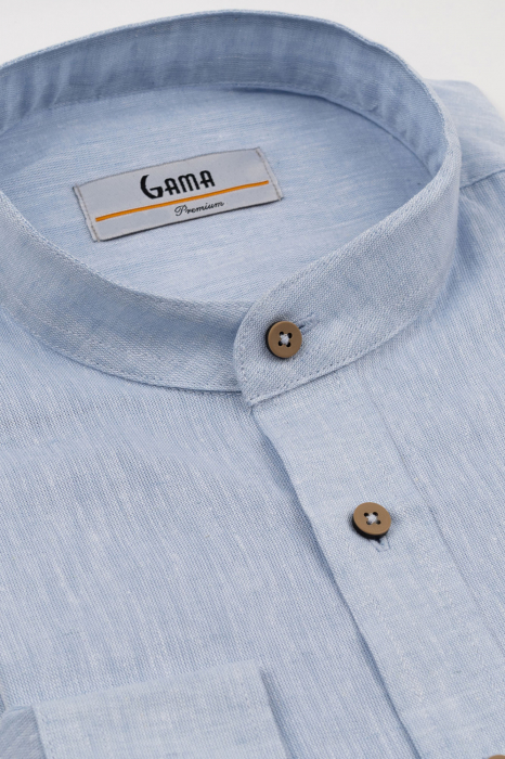 Camasa barbati regular fit bleu din in PREMIUM - guler tunica [5]
