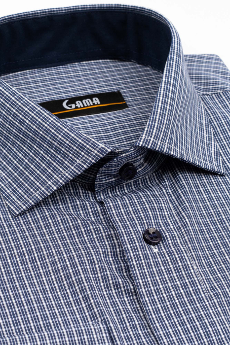 Camasa barbati regular fit bleumarin cu caro fin alb [3]