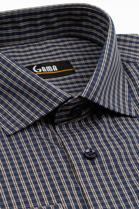 Camasa barbati regular fit bleumarin cu caro fin crem [3]