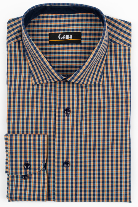 Camasa barbati regular fit bleumarin cu caro orange si turcoaz [2]