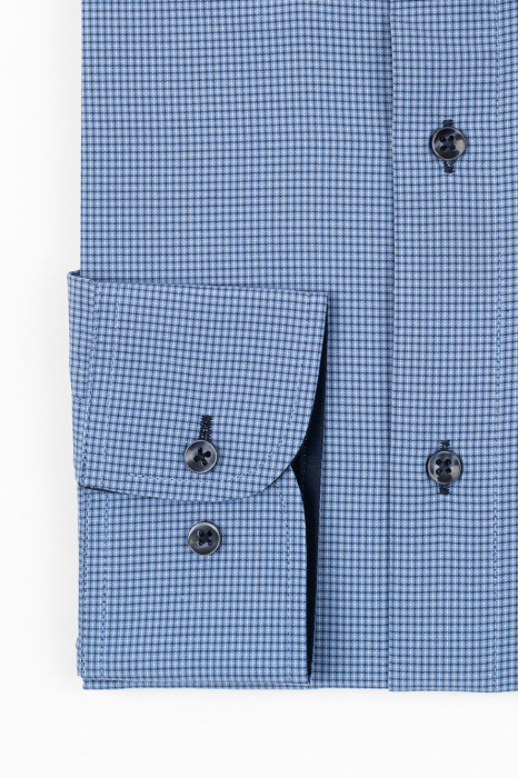 Camasa barbati slim fit albastra cu carouri bleumarin si albe [2]