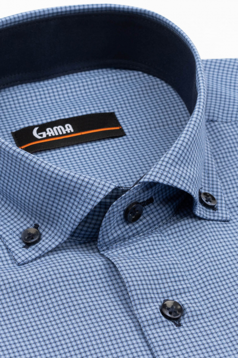Camasa barbati slim fit albastra cu carouri bleumarin si albe [3]