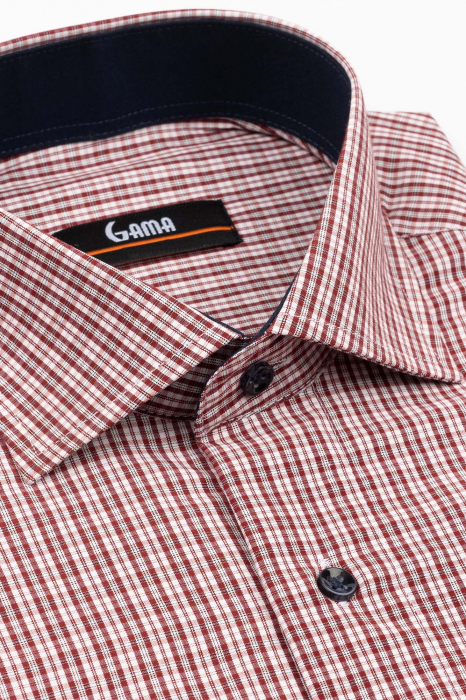 Camasa barbati regular fit roz cu carouri visinii [3]