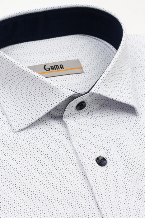 Camasa barbati regular fit alba cu imprimeu bleumarin si insertie florala CONFORT [3]