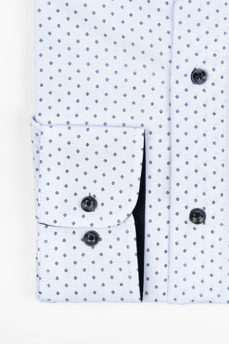 Camasa barbati regular fit alba cu imprimeu floarl bleumarin si insertie bleu [2]