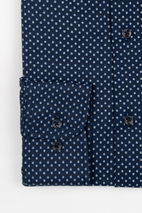 Camasa barbati slim fit  bleumarin cu imprimeu geometric bleu si maro [2]
