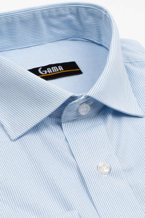 Camasa barbati regular fit cu dungi fine verticale albe si bleu [3]