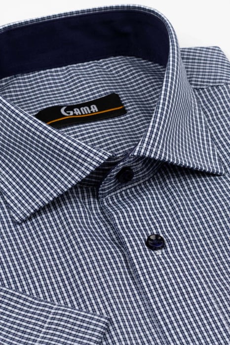 Camasa barbati regular fit cu maneca scurta alba cu caro bleumarin [2]