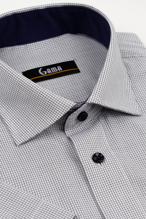 Camasa barbati regular fit cu maneca scurta alba cu caro negru si gri - 2XL [2]
