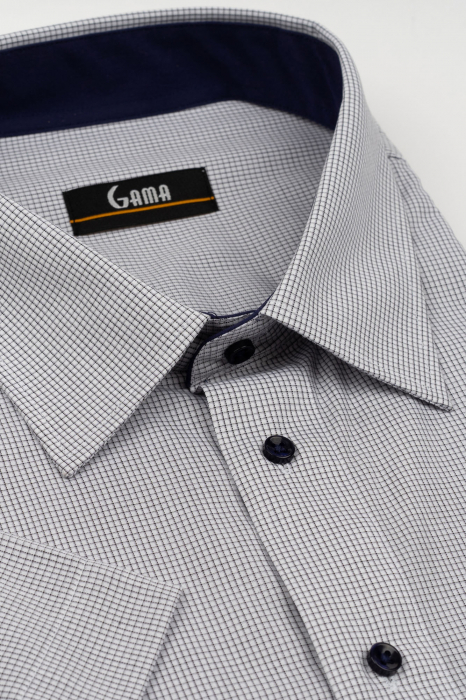 Camasa barbati regular fit cu maneca scurta alba cu caro negru si gri 3XL - 4XL [2]