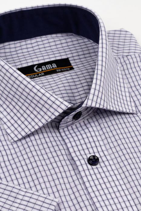 Camasa barbati regular fit cu maneca scurta alba cu caro navy si lila [2]