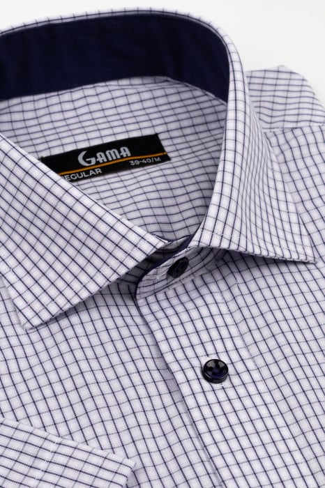Camasa barbati regular fit cu maneca scurta alba cu caro navy si lila - 2XL [2]