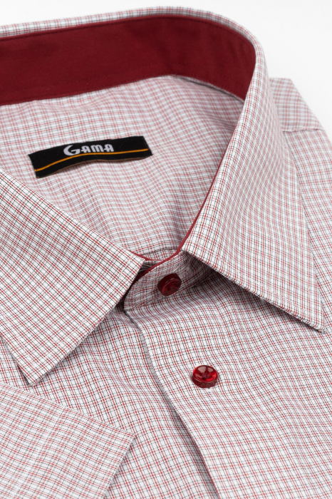 Camasa barbati regular fit cu maneca scurta alba cu caro rosu si negru 3XL-4XL [2]