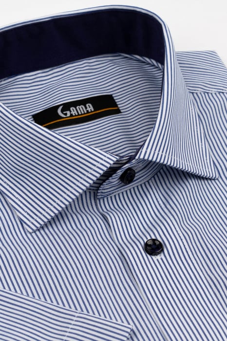 Camasa barbati regular fit cu maneca scurta alba cu dungi albastre - 2XL-4XL [2]