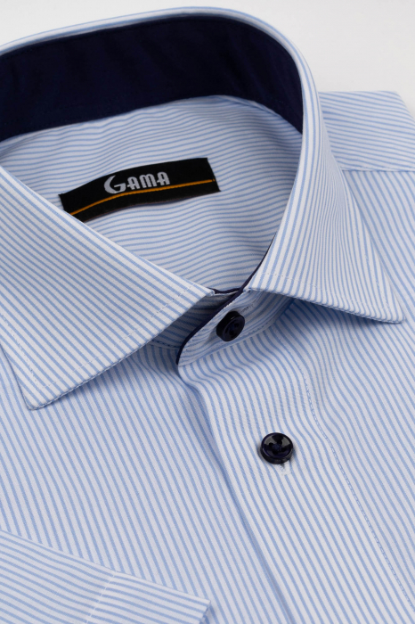 Camasa barbati regular fit cu maneca scurta alba cu dungi bleu 2XL [2]
