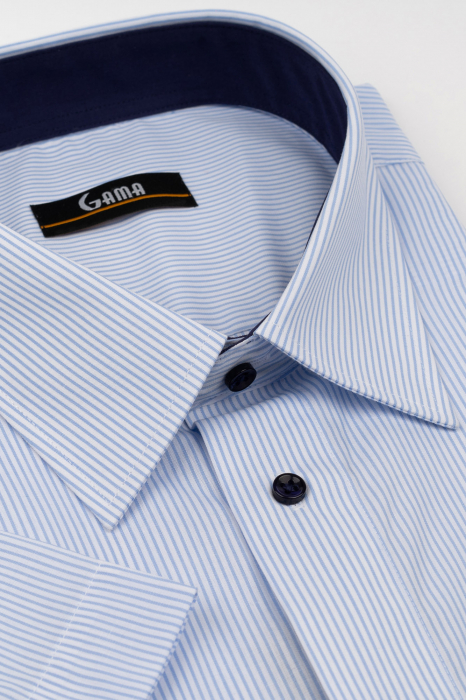 Camasa barbati regular fit cu maneca scurta alba cu dungi bleu 3XL - 4XL [2]