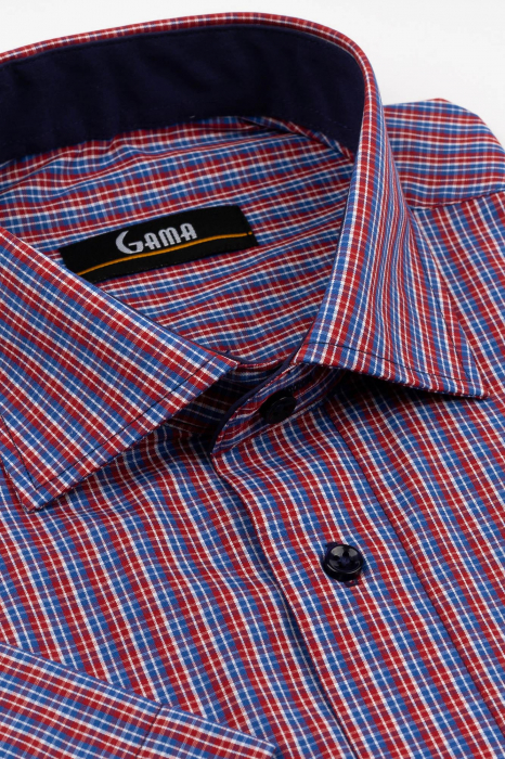 Camasa barbati regular fit cu maneca scurta albastra cu caro rosu si alb - 2XL [2]