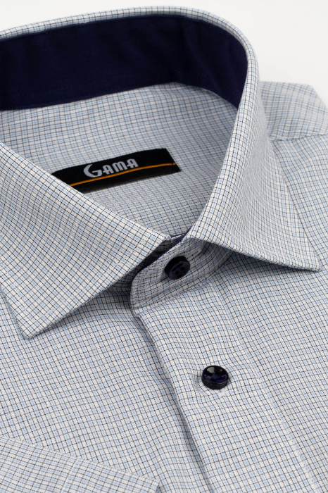 Camasa barbati regular fit cu maneca scurta bej cu caro bleu si negru - 2XL [2]