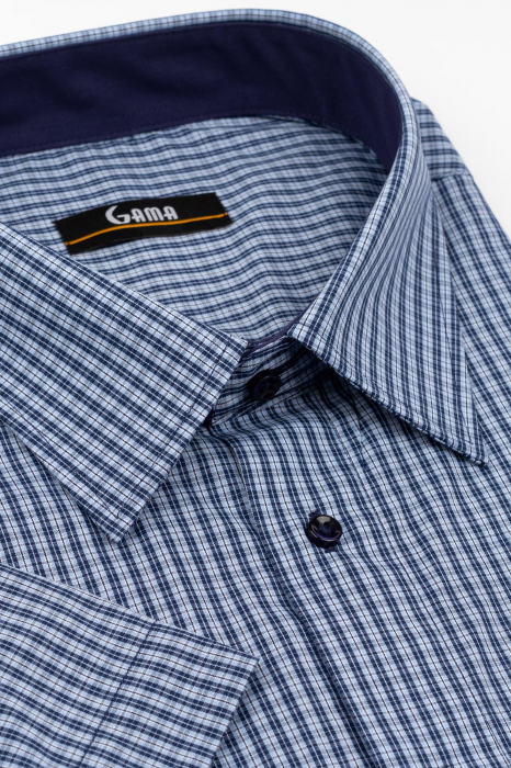 Camasa barbati regular fit cu maneca scurta bleu cu carouri bleumarin 3XL - 4XL [2]