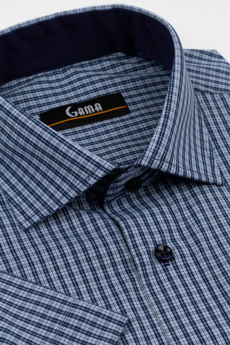 Camasa barbati regular fit cu maneca scurta bleu cu carouri bleumarin 2XL [2]
