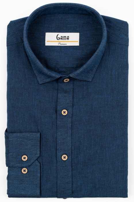 Camasa barbati slim fit dark-navy din in PREMIUM - guler clasic [3]
