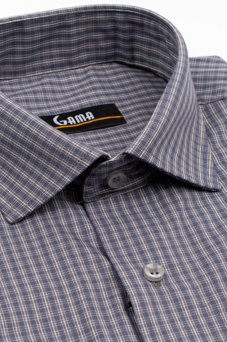 Camasa barbati regular fit gri cu caro fin alb si albastru [3]