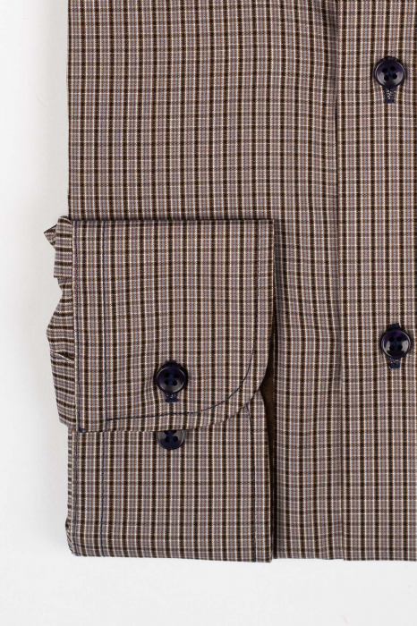 Camasa barbati regular fit gri cu caro maro 2XL [2]