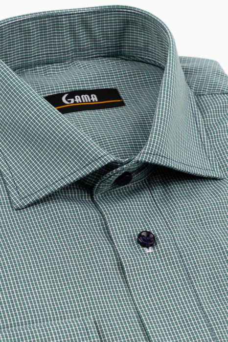 Camasa barbati slim fit verde cu carouri albe [3]