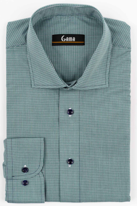 Camasa barbati regular fit verde cu carouri albe [1]