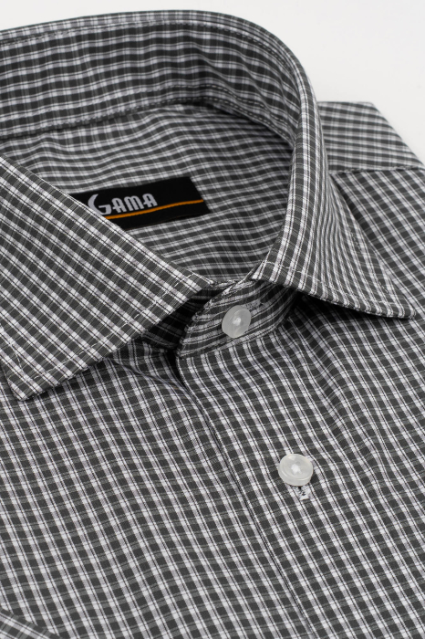 Camasa barbati regular fit gri olive cu caro fin alb cu maneca scurta [2]