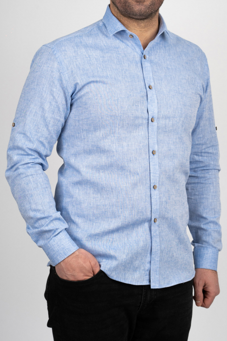 Camasa barbati slim fit albastra din in PREMIUM - guler clasic [1]