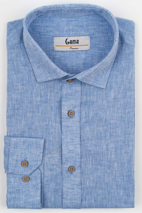 Camasa barbati regular fit albastra din in PREMIUM - guler clasic [3]
